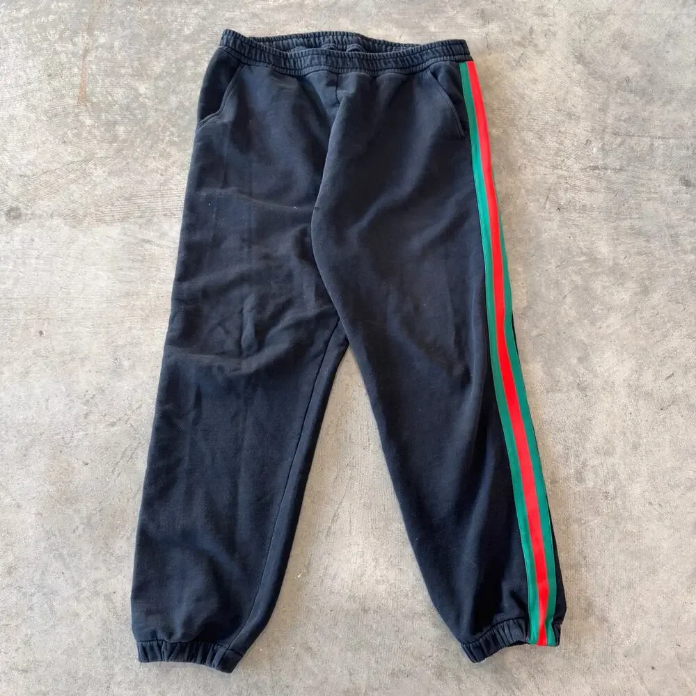 GUCCI x THE NORTH FACE Web Print Cotton Jogging Pant Black Gold Logo Mens XXL